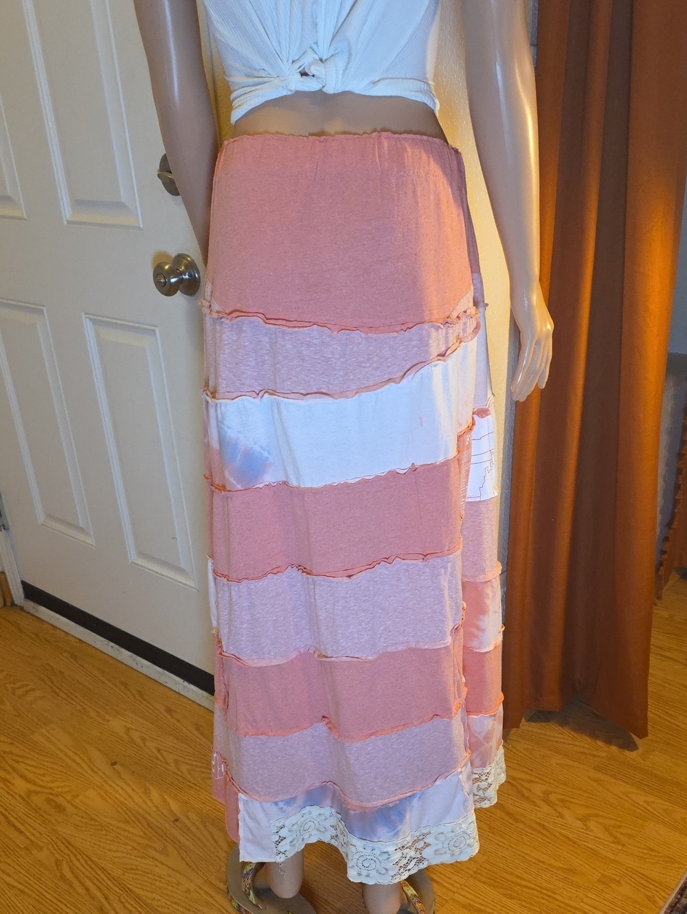 Multiple Threads Upcycled Boho Patchwork Maxi Skirt Pink Lace Rare find - Picture 6 of 13